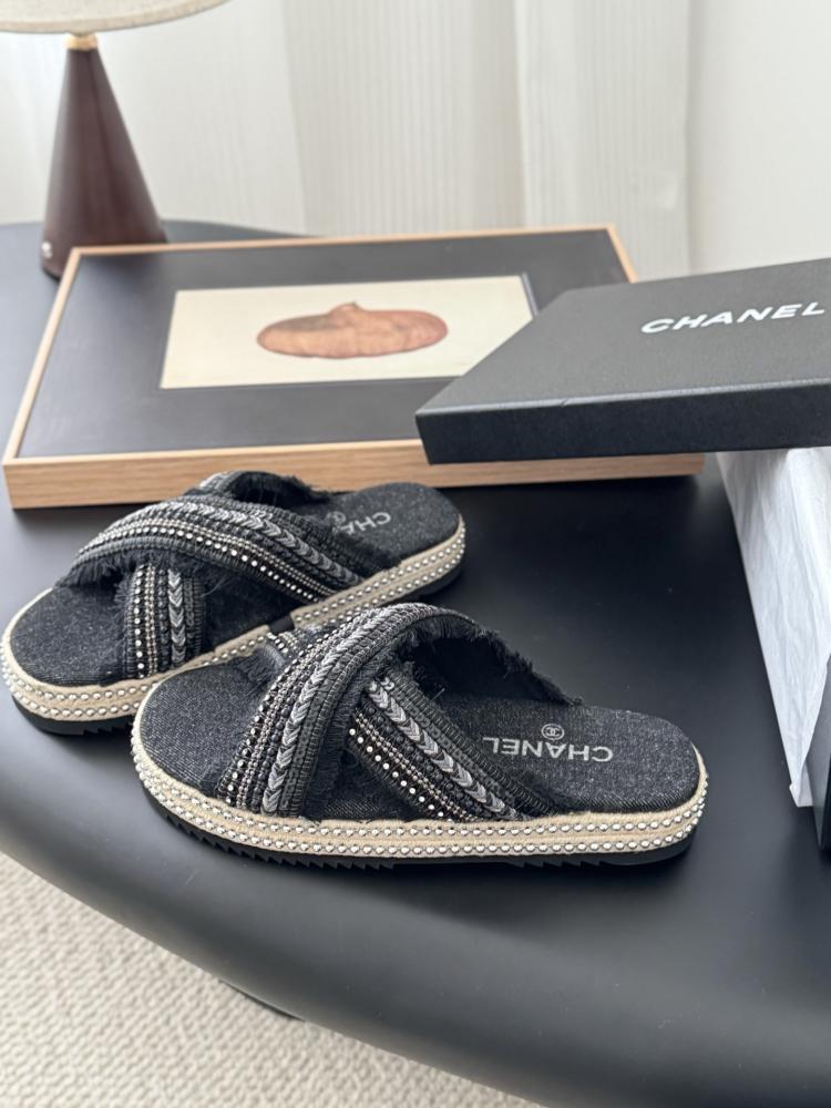 Chanel Raffia Slide Sandals