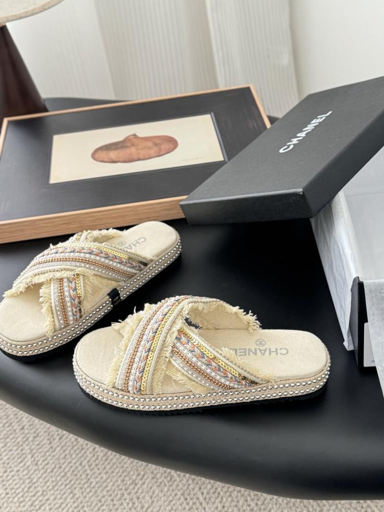 Chanel Raffia Slide Sandals