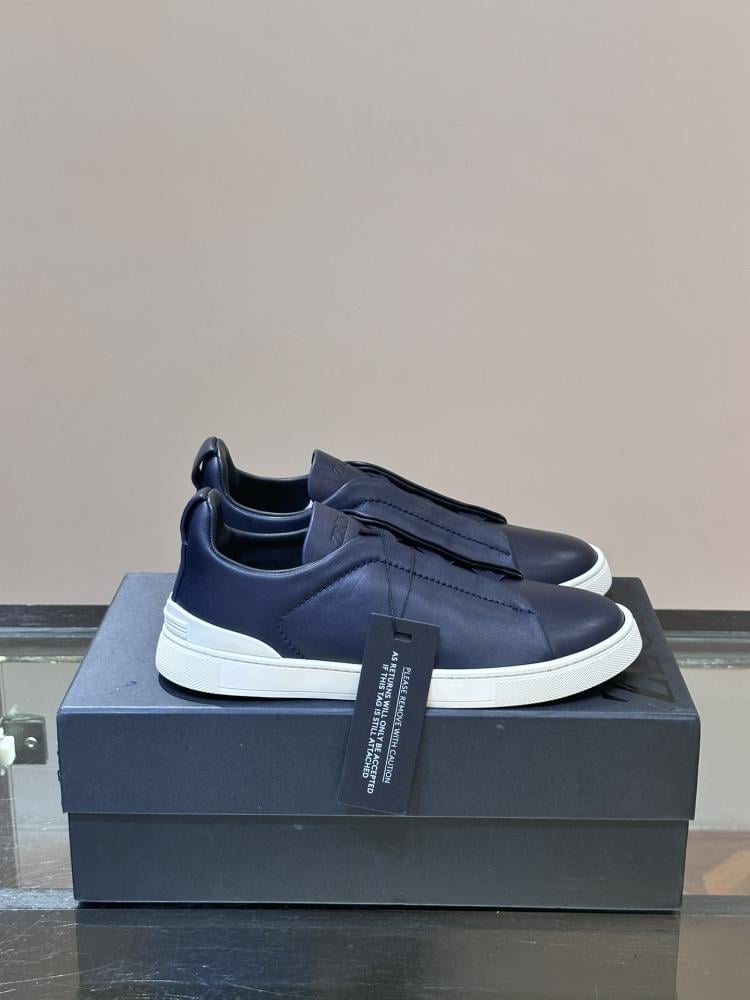 Zegna Navy Blue Leather Sneaker