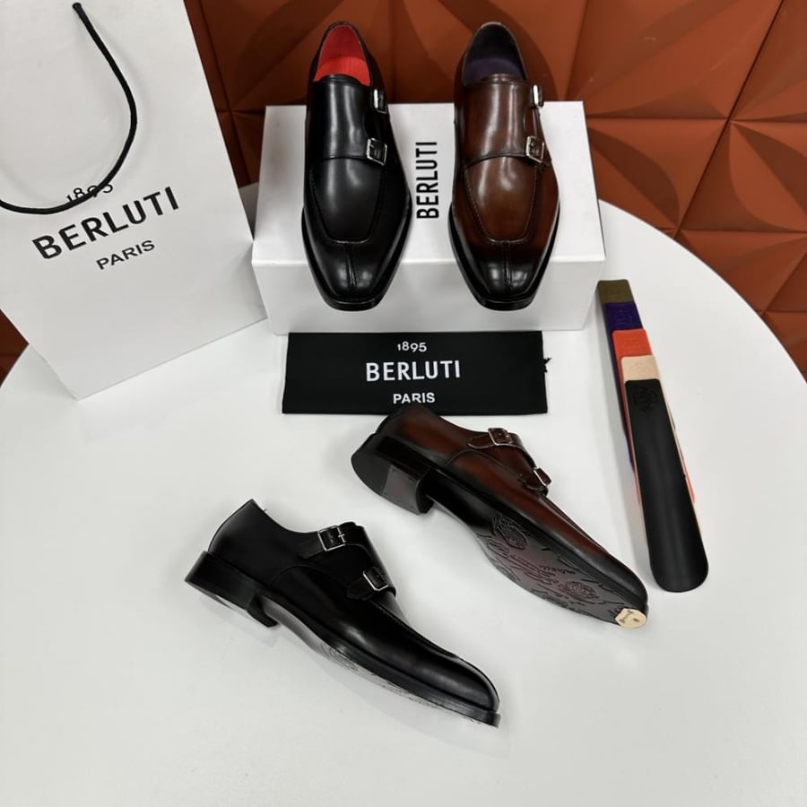 Berluti Double Monk Strap Leather Shoes