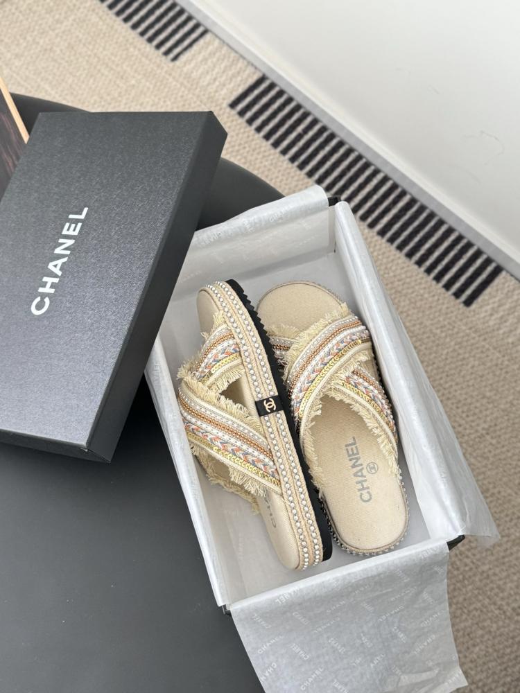Chanel Raffia Slide Sandals