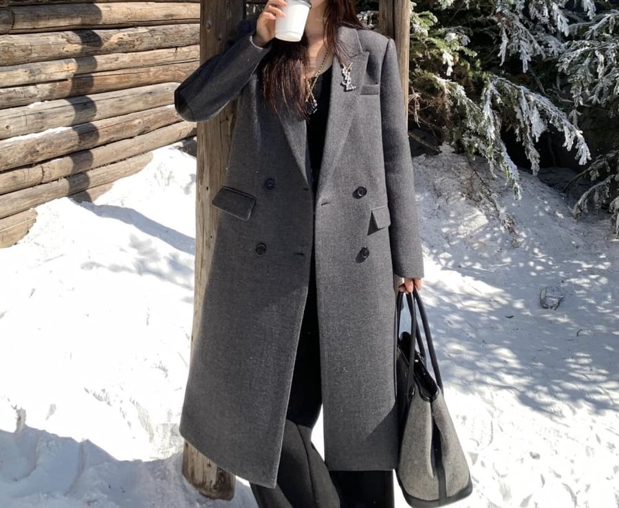Saint Laurent-Breasted Wool Coat – Grey
