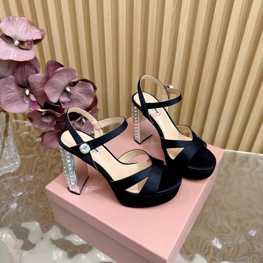 Miu Miu Satin Sandals with Crystal