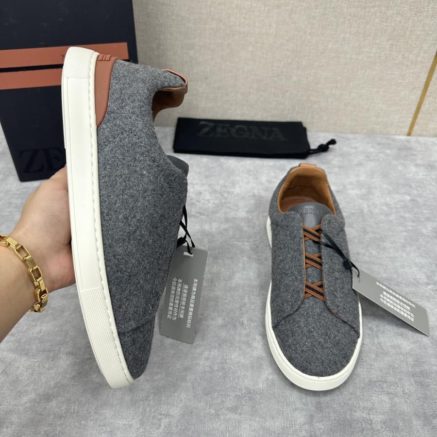 Zegna Grey Wool Slip-On Sneaker