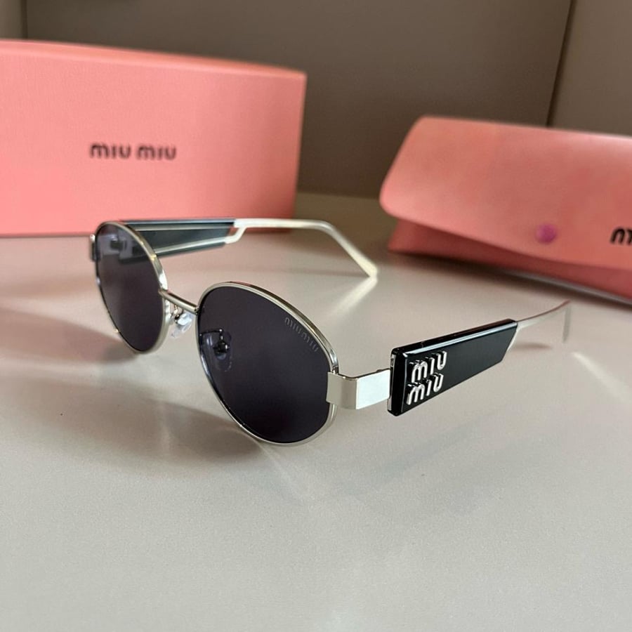 Miu Miu MU 09WS Oval Sunglasses – Silver & Black