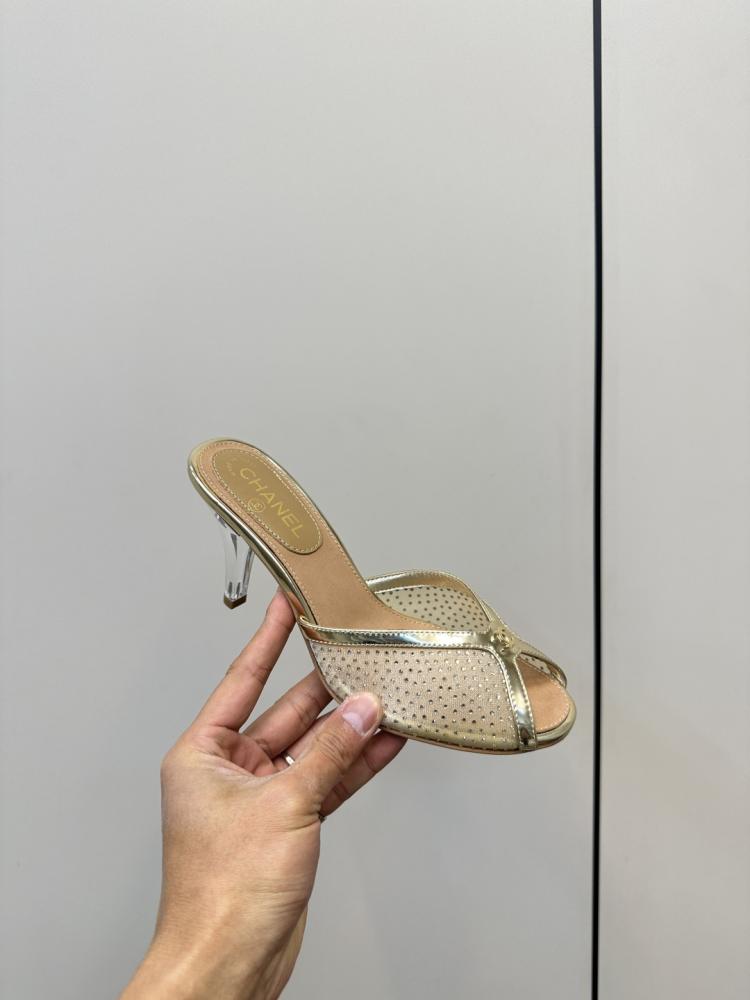 Chanel Crystal-Embellished Open-Toe Mules