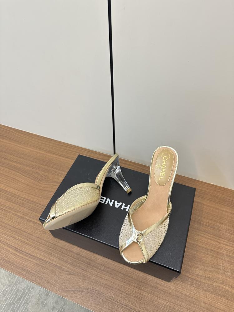 Chanel Crystal-Embellished Open-Toe Mules