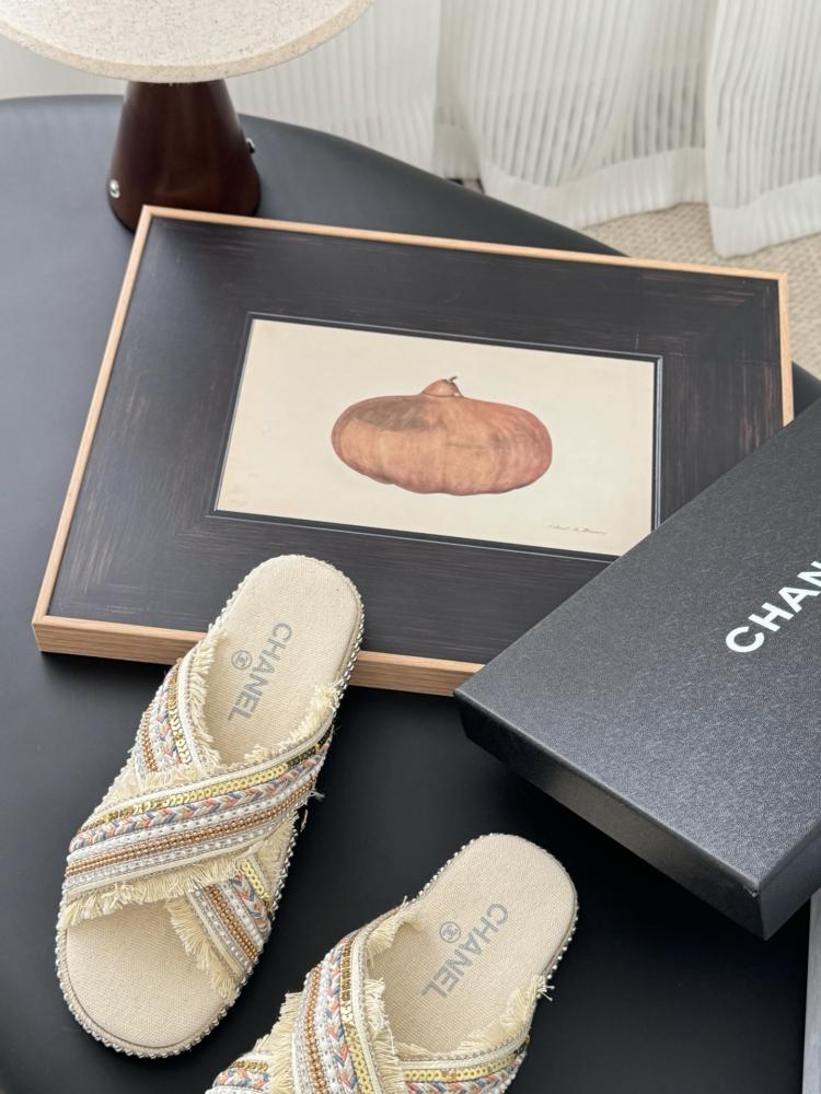 Chanel Raffia Slide Sandals