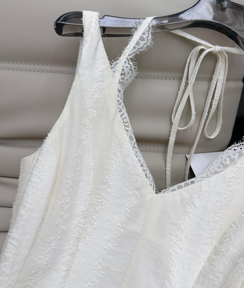 Dior Ivory Lace Trimmed Sleeveless Dress with Black Belt