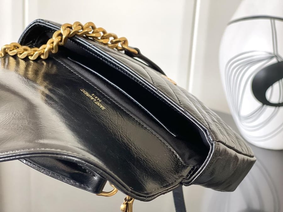 YSL COLLEGE MINI CHAIN BAG IN SHINY CRACKLED LEATHER