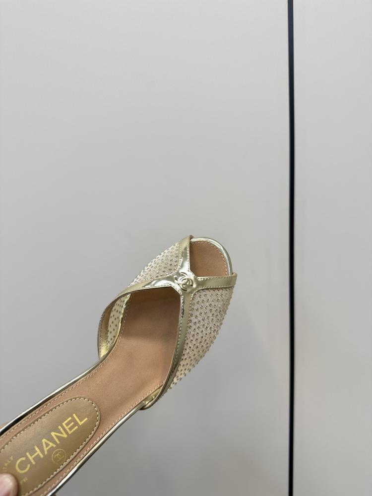 Chanel Crystal-Embellished Open-Toe Mules