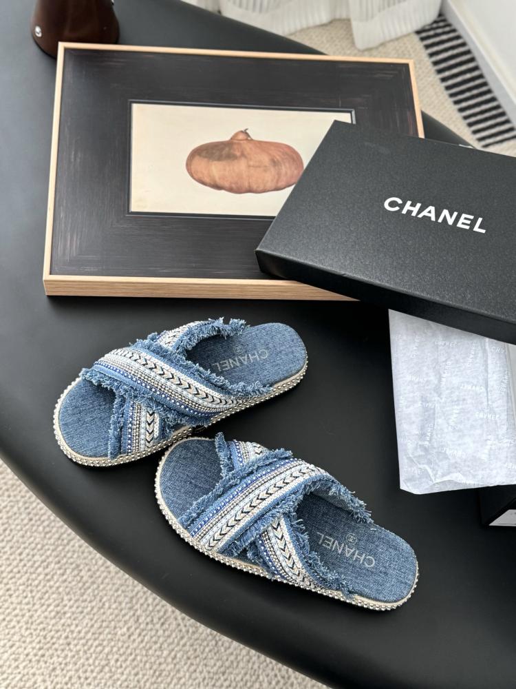 Chanel Raffia Slide Sandals