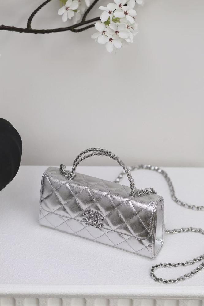 Chanel Silver Quilted Mini Flap Bag – Top Handle