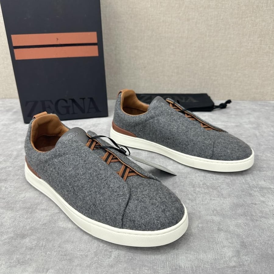 Zegna Grey Wool Slip-On Sneaker