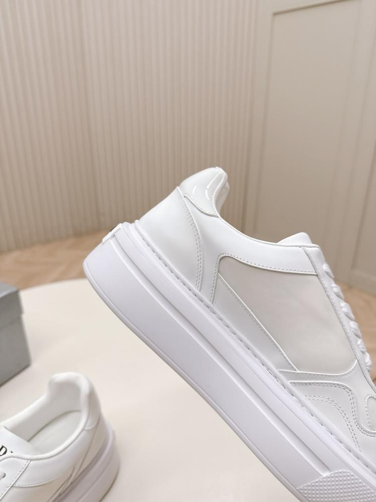 Prada Leather Low-Top Sneakers with Side Logo - White