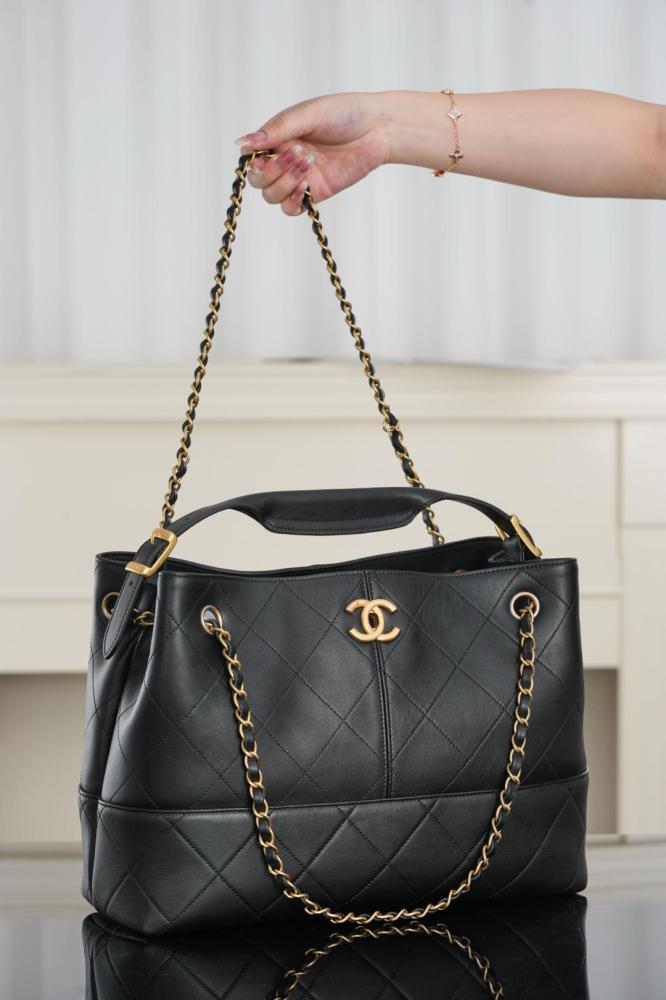 Chanel Two-Tone Quilted Leather & Suede Tote Bag