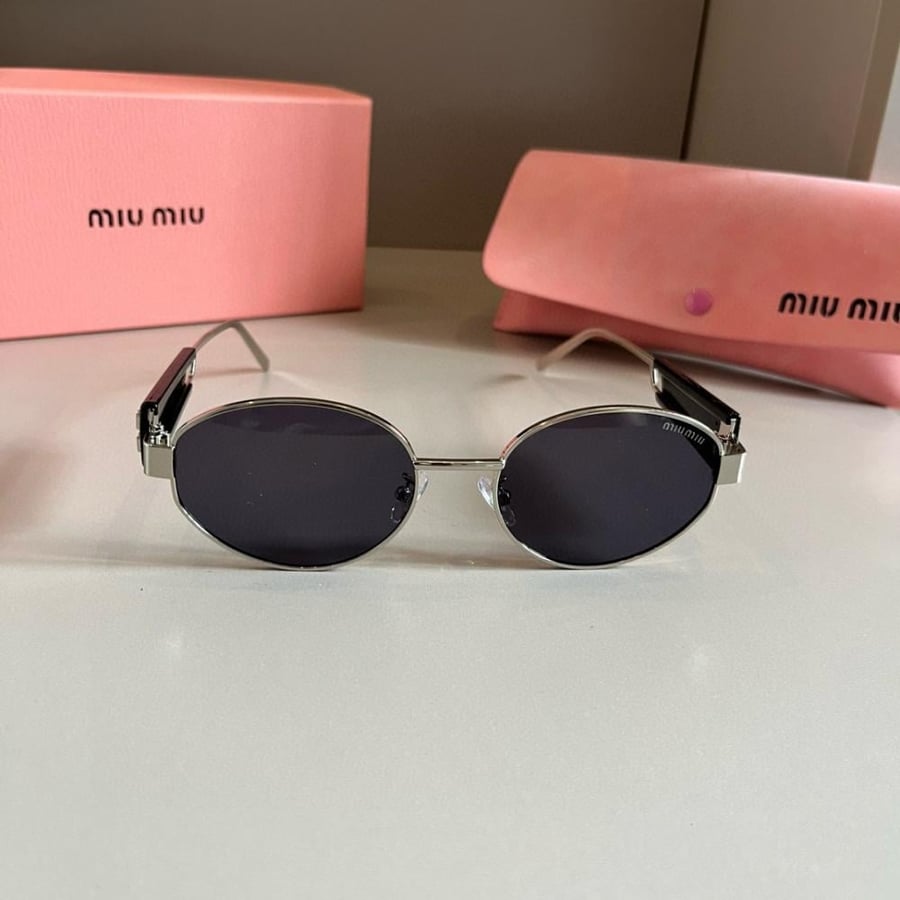 Miu Miu MU 09WS Oval Sunglasses – Silver & Black