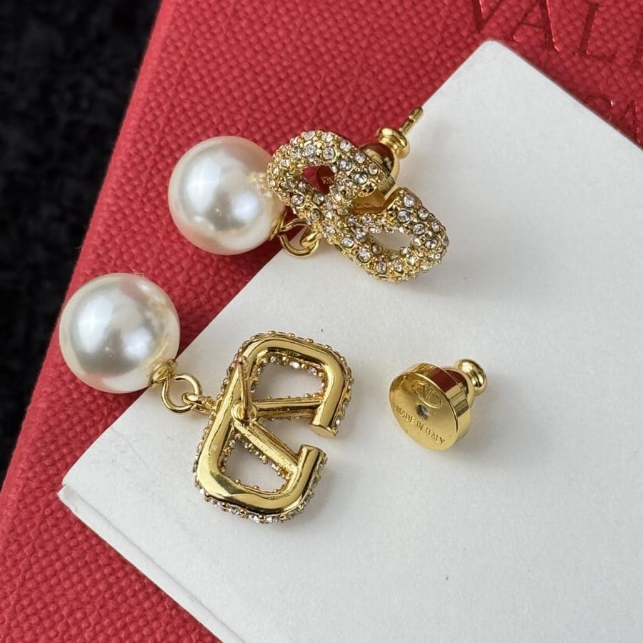‏Valentino Crystal and Pearl Drop Earrings