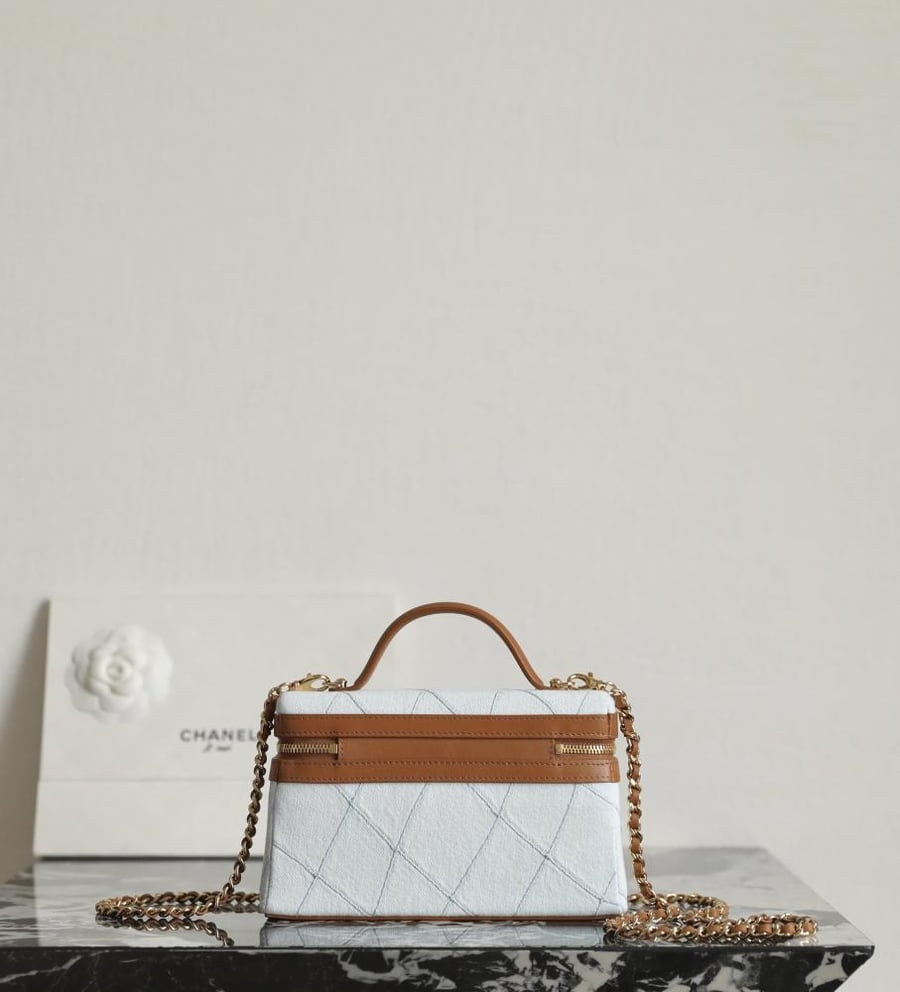 Chanel Washed Denim Calfskin Quilted Top Handle