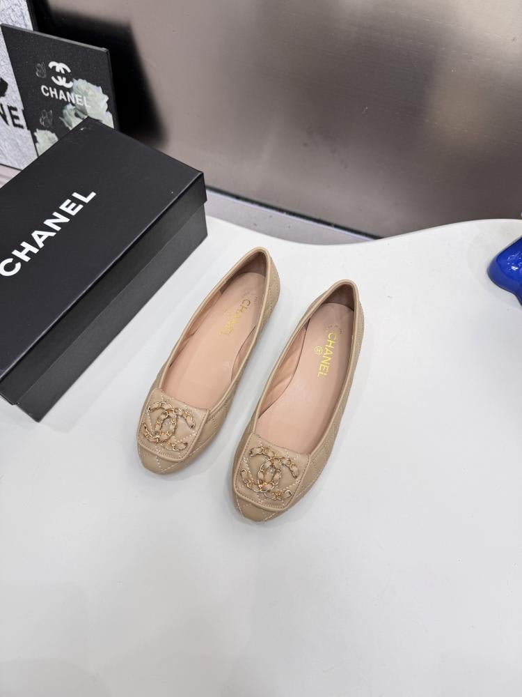 Chanel Beige Quilted Leather Flats