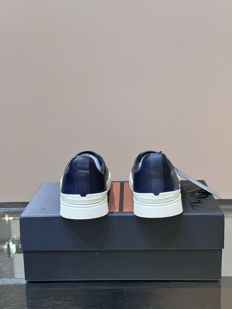 Zegna Navy Blue Leather Sneaker