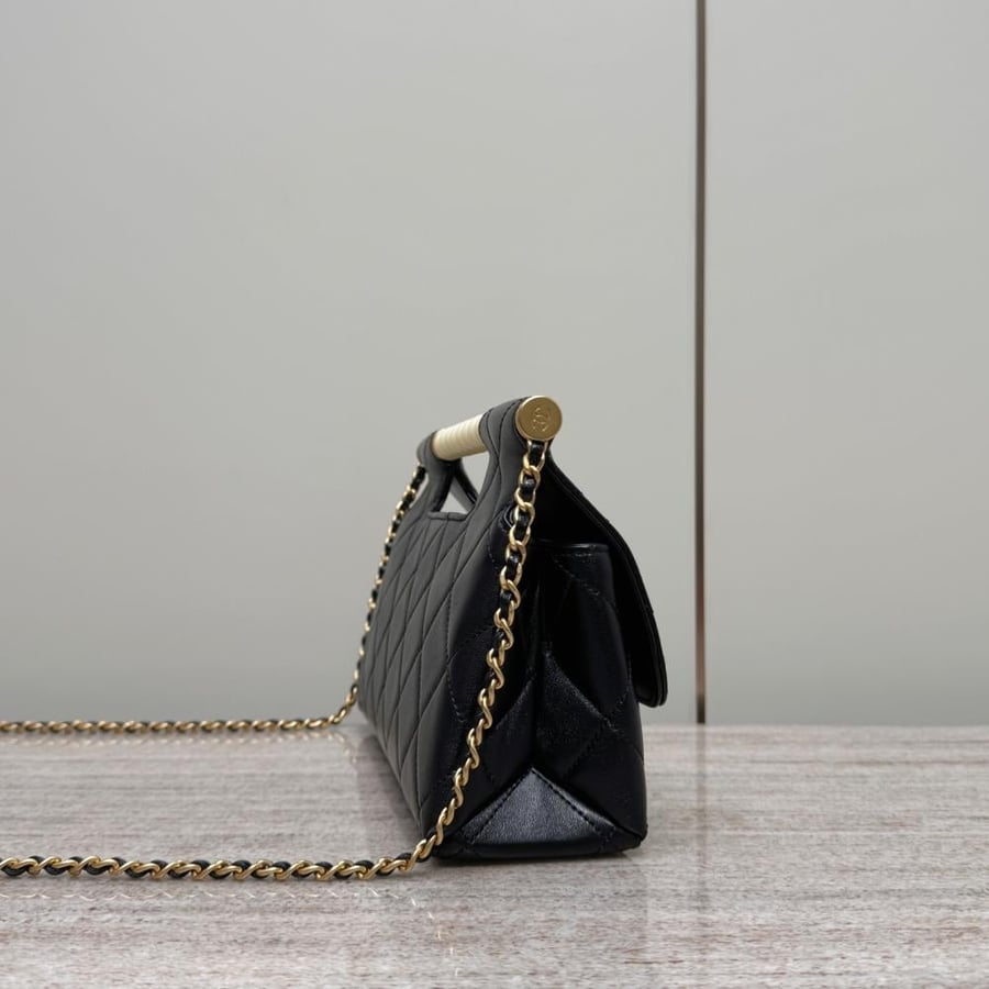 Chanel Pearl Handle Quilted Leather Flap Bag - Black