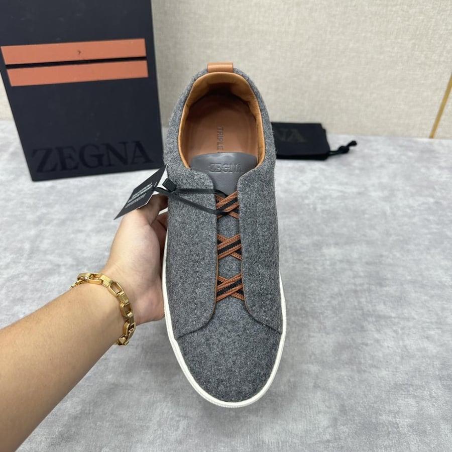 Zegna Grey Wool Slip-On Sneaker