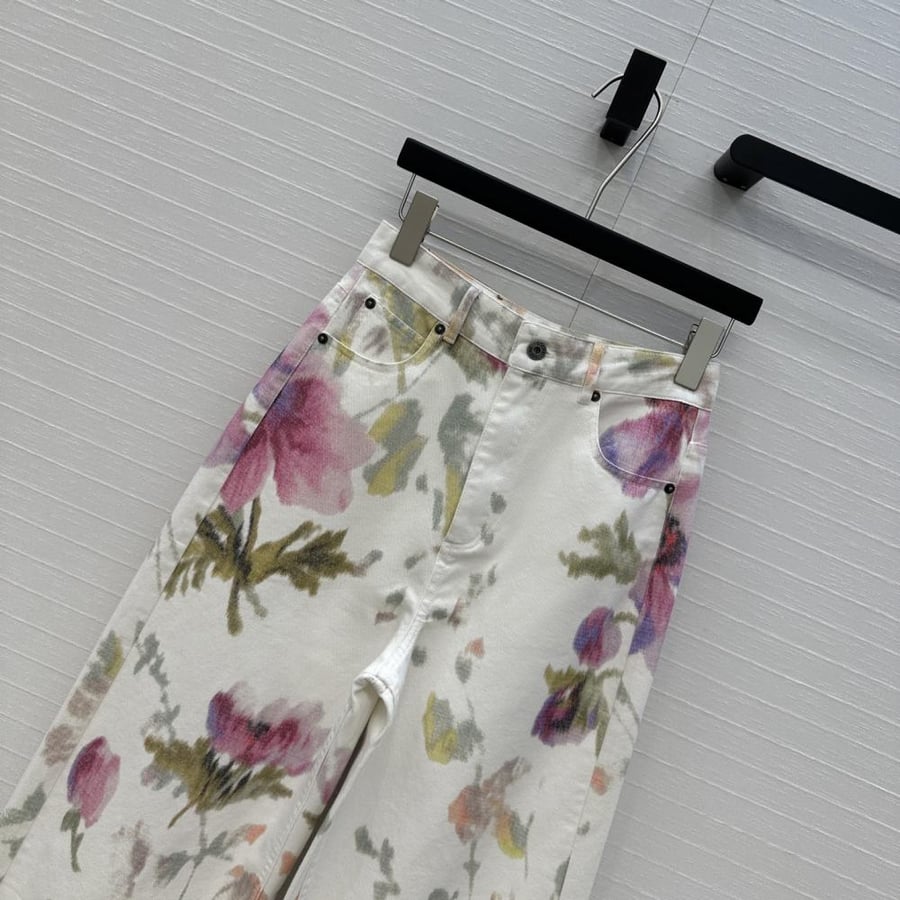 LOEWE Floral Print Wide-Leg Jeans