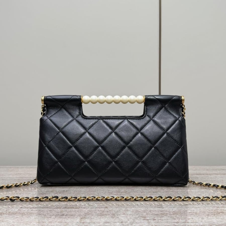 Chanel Pearl Handle Quilted Leather Flap Bag - Black
