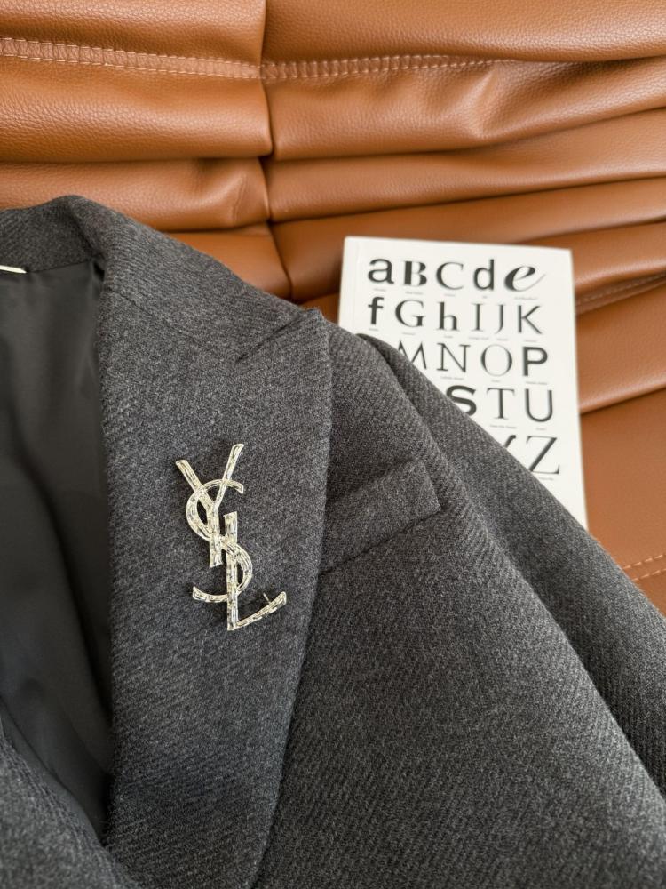 Saint Laurent-Breasted Wool Coat – Grey