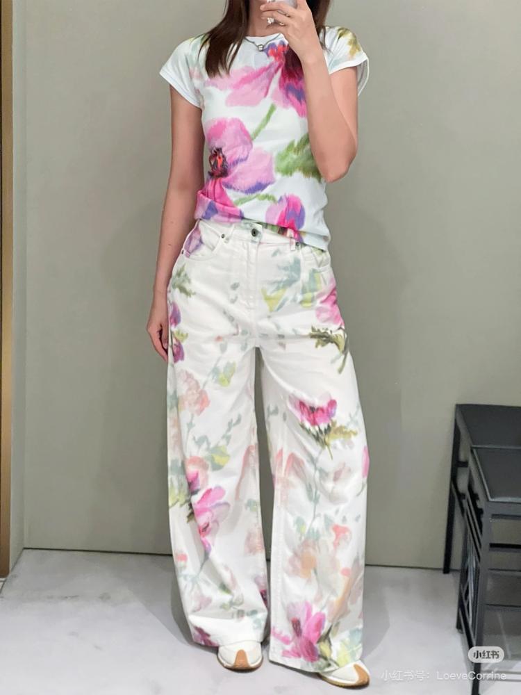 LOEWE Floral Print Wide-Leg Jeans