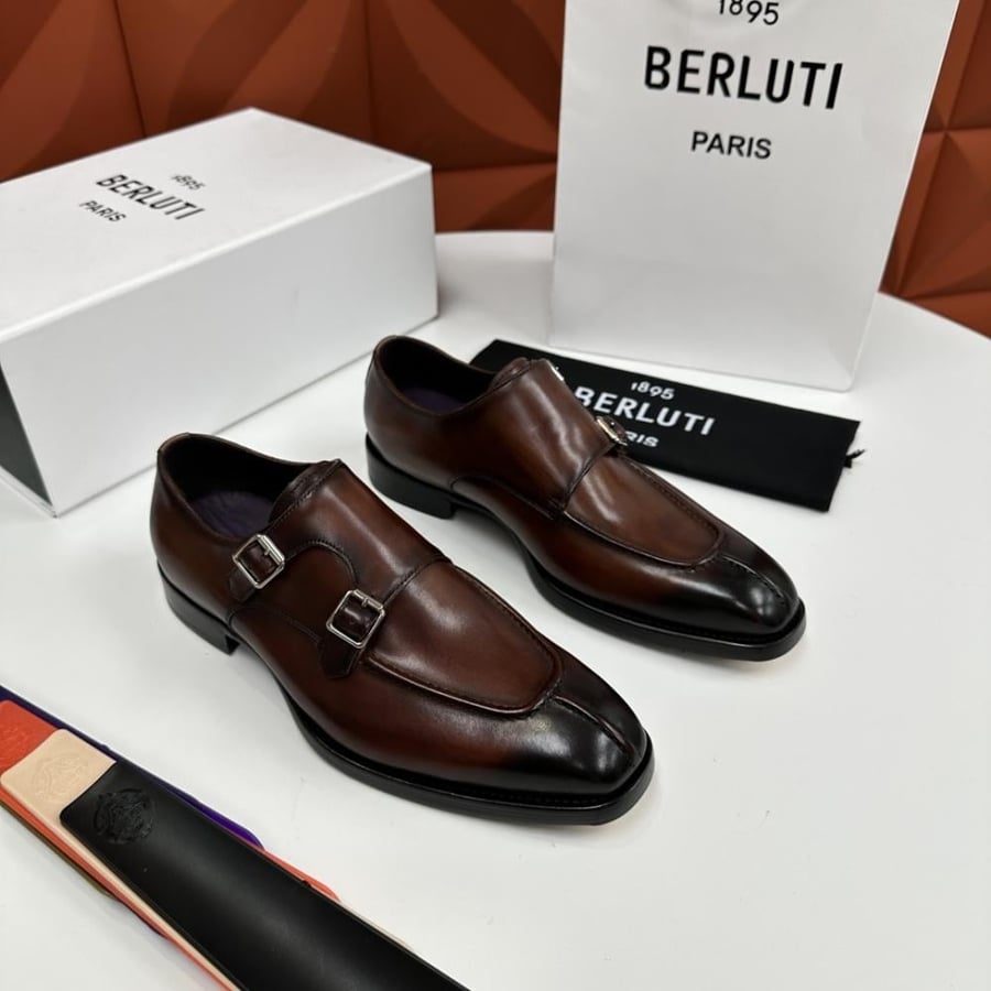 Berluti Double Monk Strap Leather Shoes