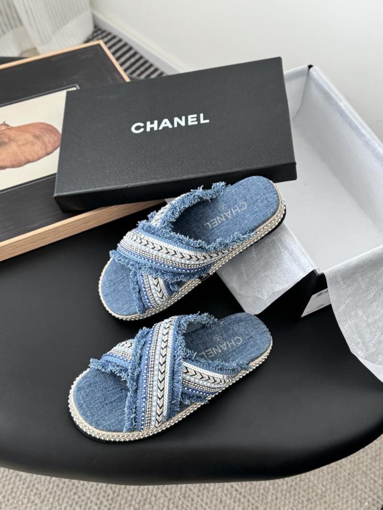 Chanel Raffia Slide Sandals