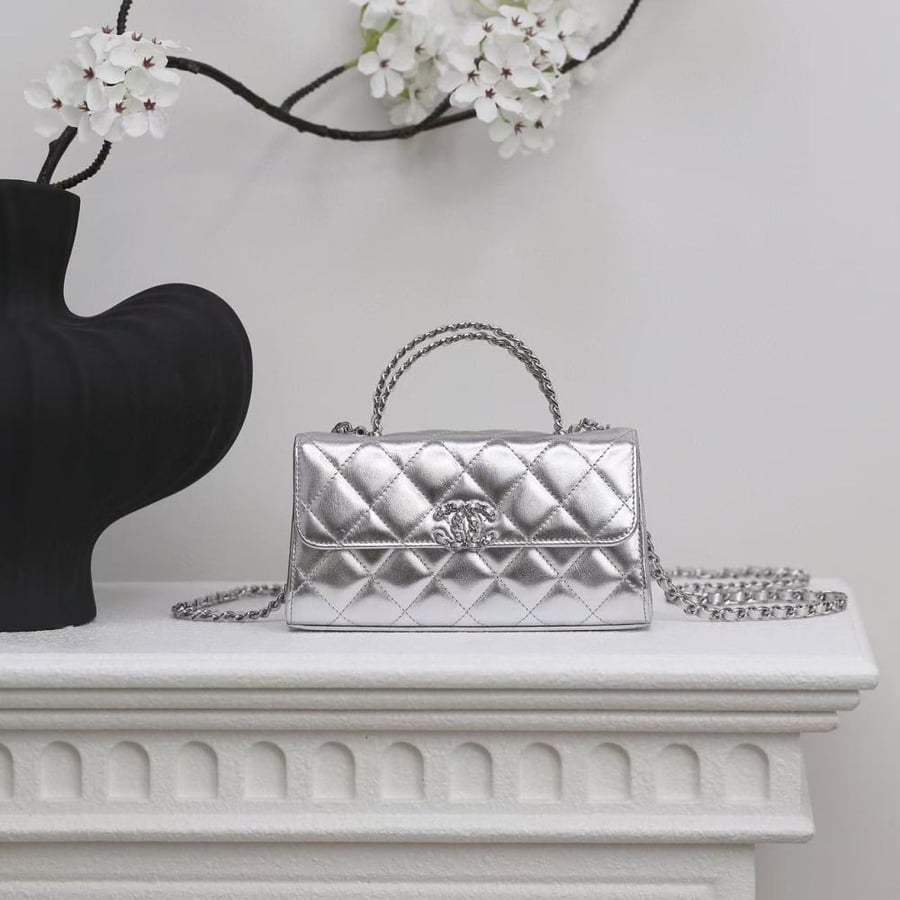 Chanel Silver Quilted Mini Flap Bag – Top Handle