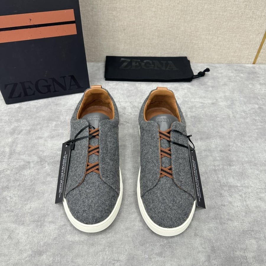 Zegna Grey Wool Slip-On Sneaker