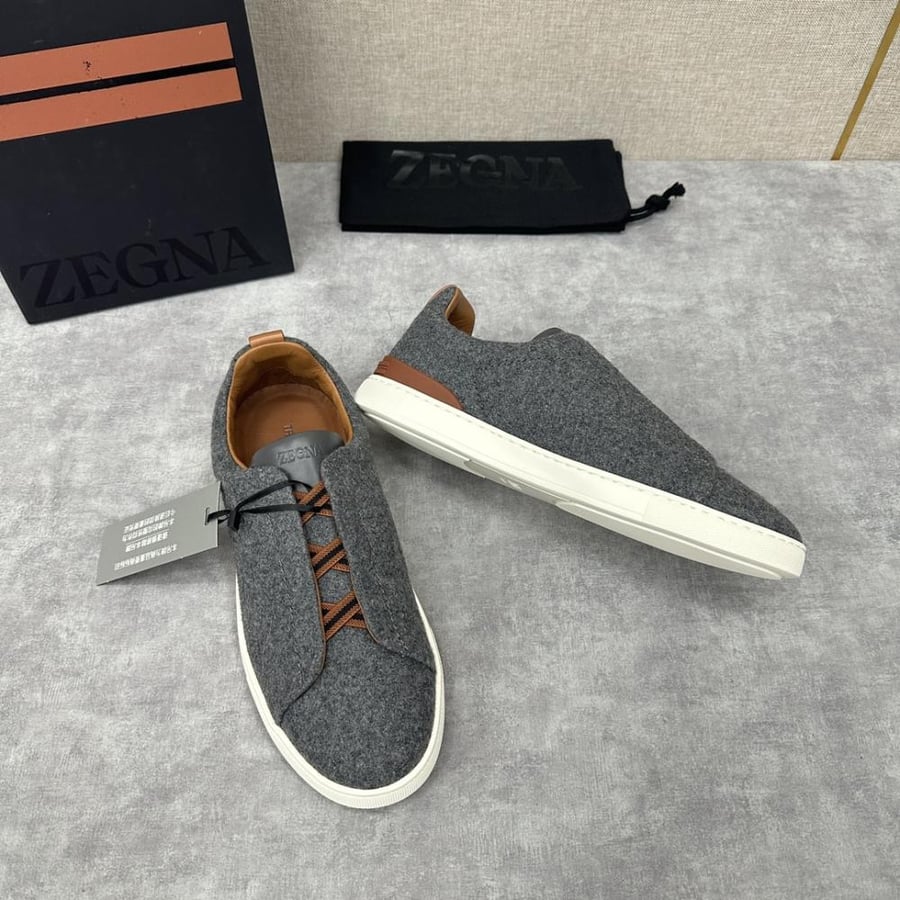 Zegna Grey Wool Slip-On Sneaker