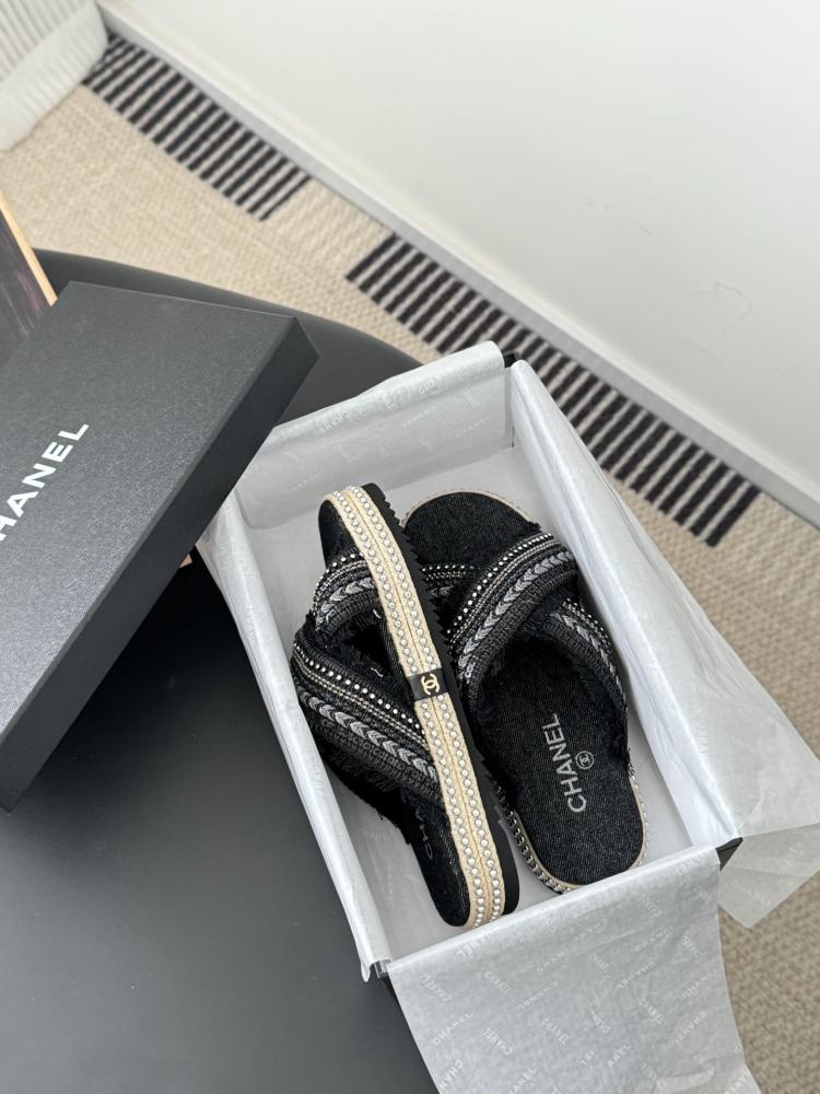 Chanel Raffia Slide Sandals