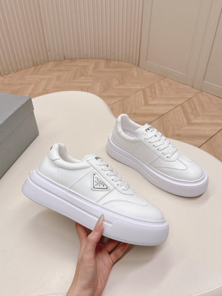 Prada Leather Low-Top Sneakers - White