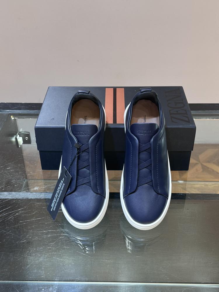 Zegna Navy Blue Leather Sneaker