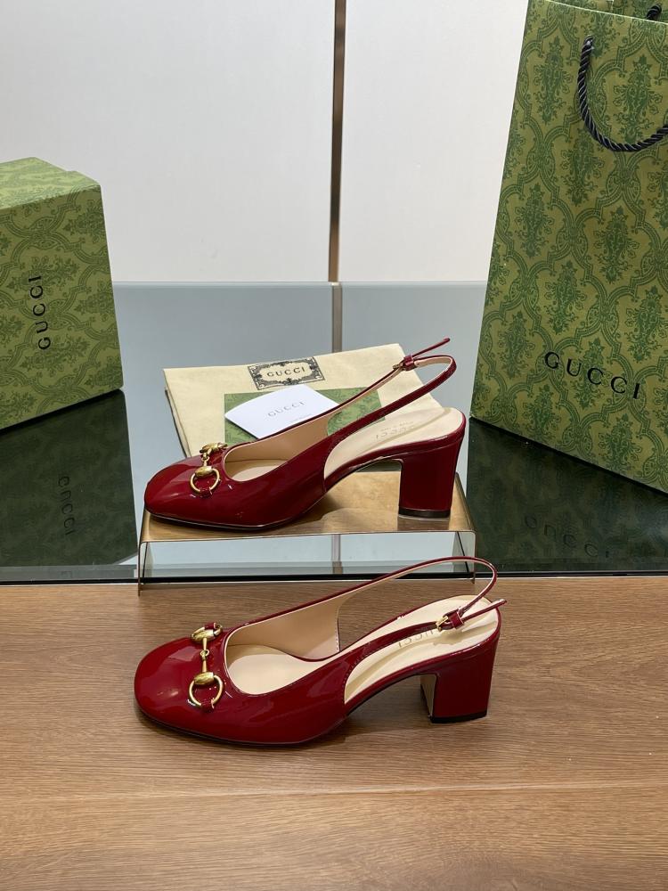 Gucci Horsebit Patent Leather Slingback Pumps