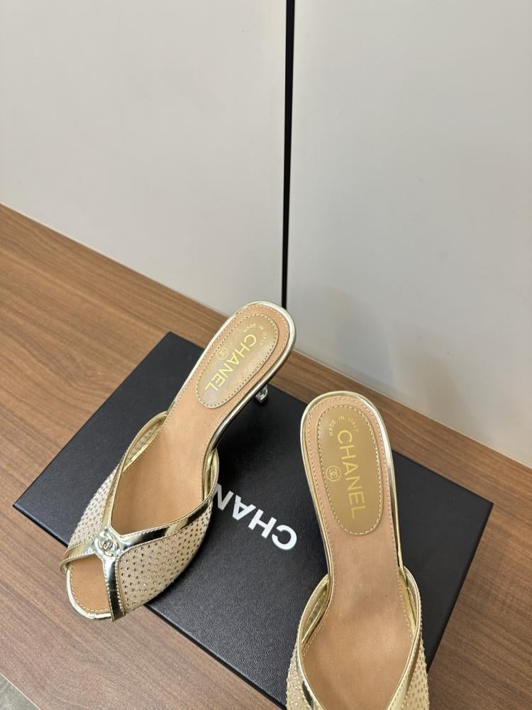 Chanel Crystal-Embellished Open-Toe Mules