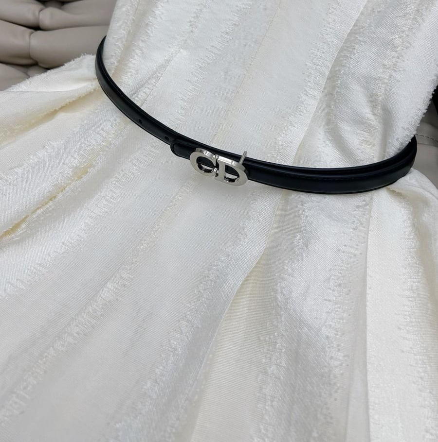 Dior Ivory Lace Trimmed Sleeveless Dress with Black Belt
