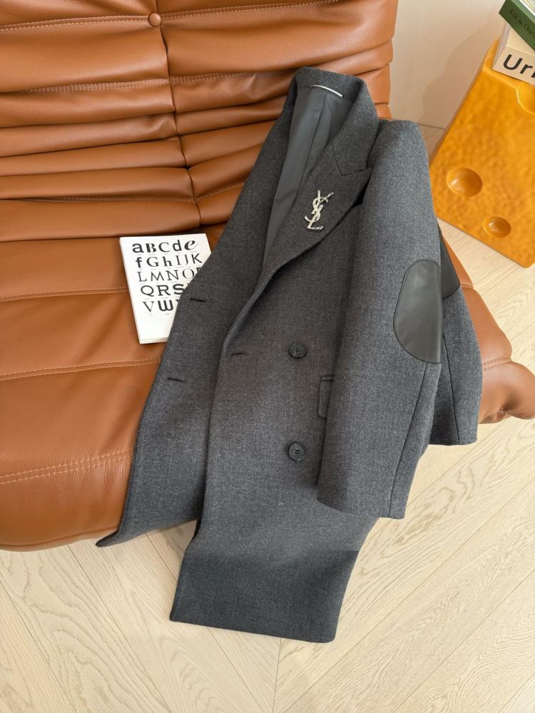 Saint Laurent-Breasted Wool Coat – Grey