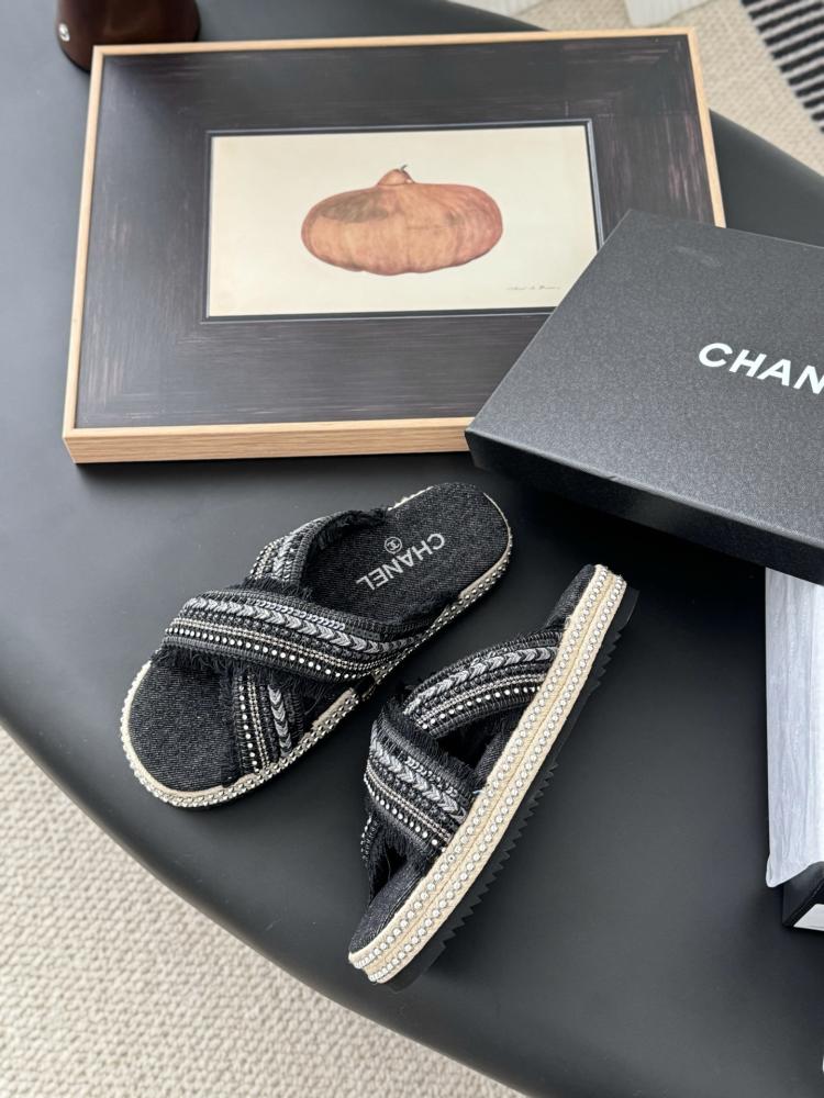 Chanel Raffia Slide Sandals