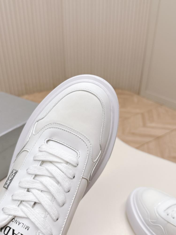 Prada Leather Low-Top Sneakers with Side Logo - White