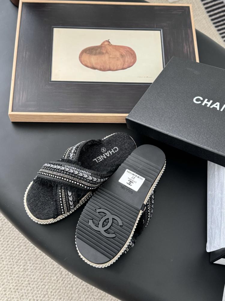 Chanel Raffia Slide Sandals