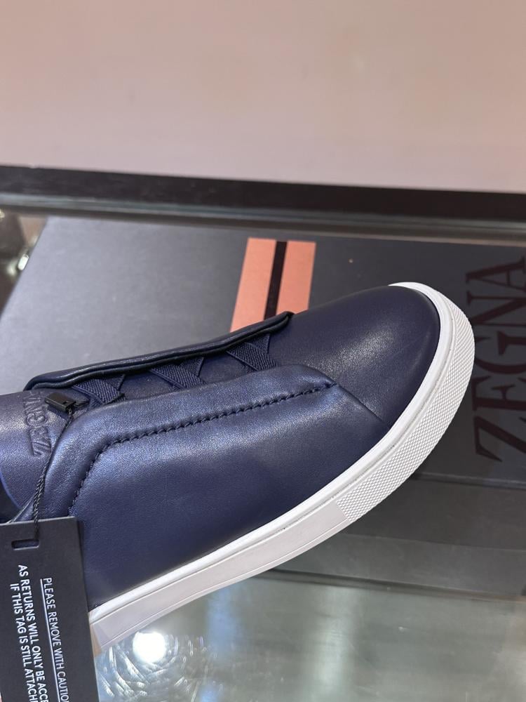 Zegna Navy Blue Leather Sneaker