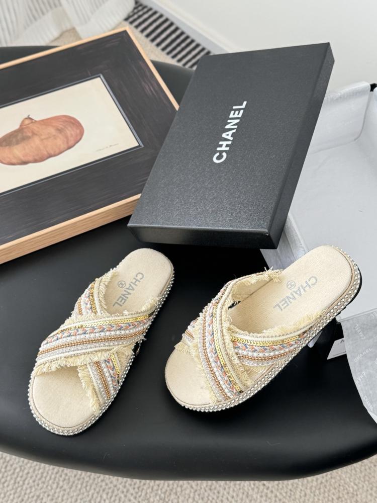 Chanel Raffia Slide Sandals