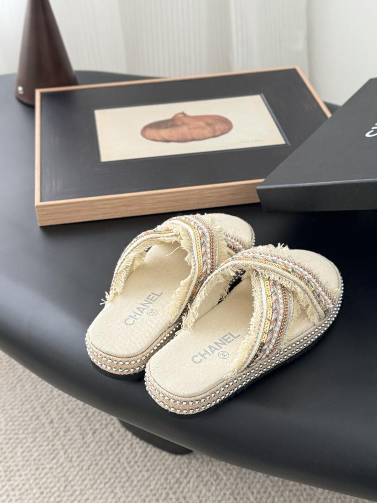 Chanel Raffia Slide Sandals