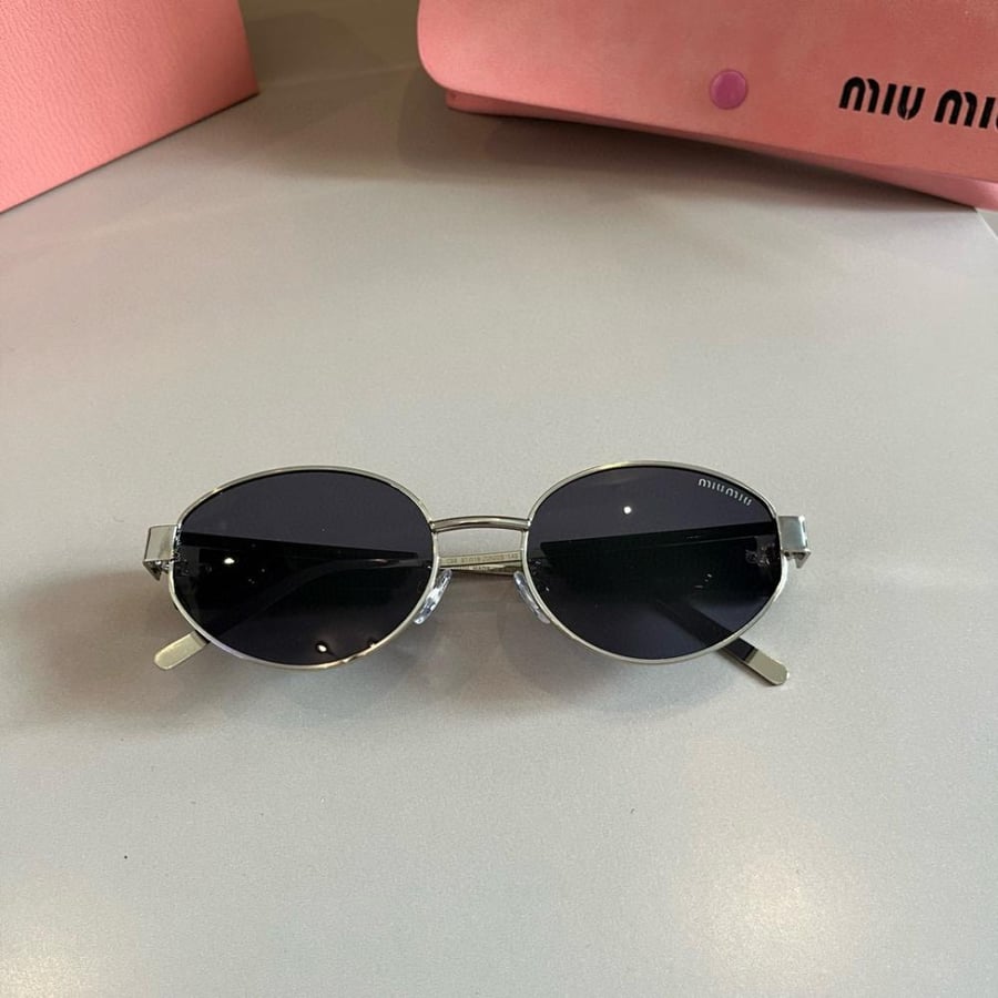 Miu Miu MU 09WS Oval Sunglasses – Silver & Black